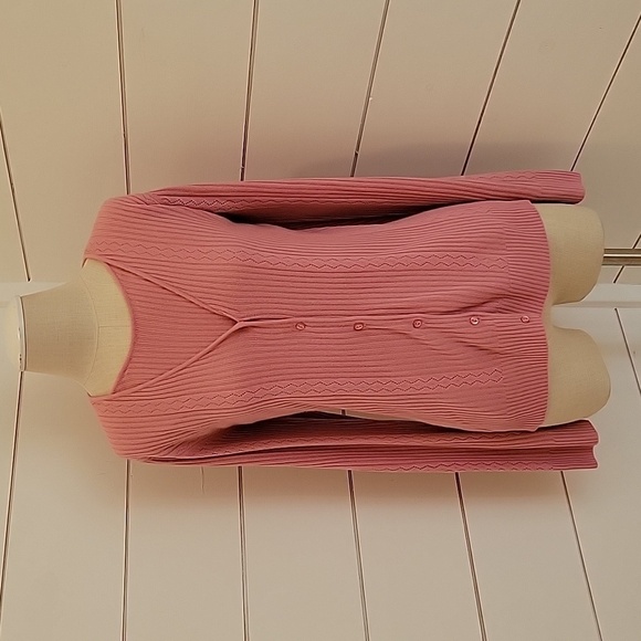 KAREN SCOTT large pink sweater cardigan shell attached combo - Picture 1 of 4
